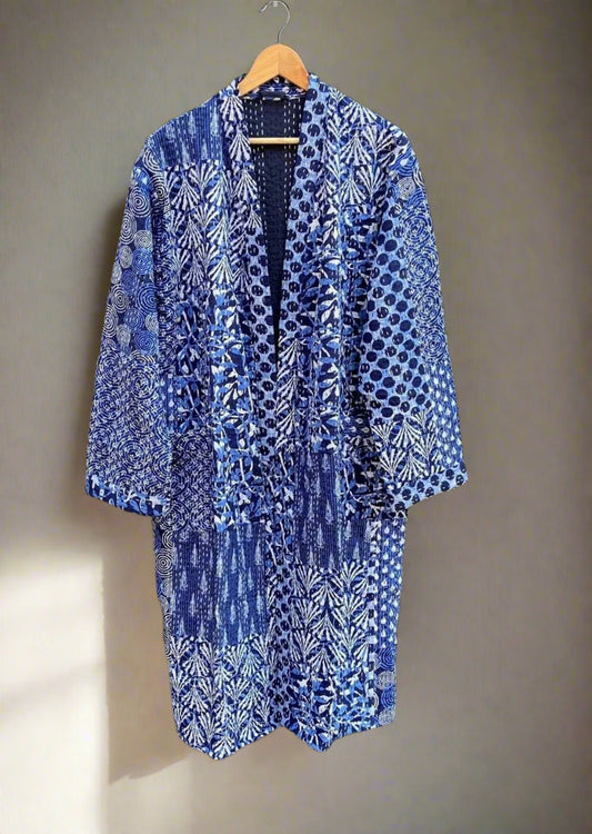 Indigo Printed Kantha Robe