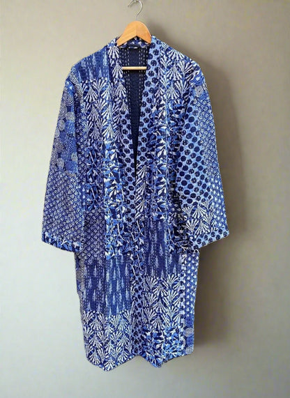 Indigo Printed Kantha Robe