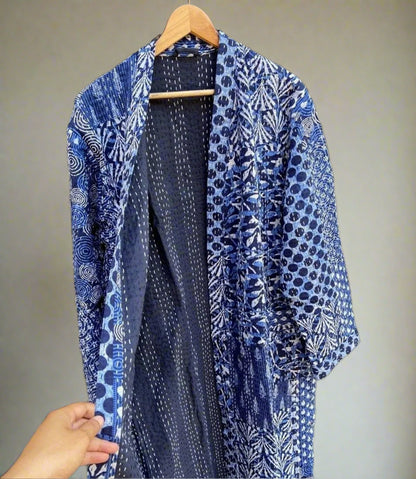 Indigo Printed Kantha Robe