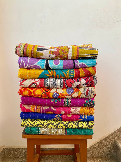 Wholesale Lot Indian Handmade Vintage Cotton Kantha Quilts Throws Blankets