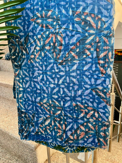 Antique Vintage Hand Block Printed Indigo Kantha Quilts
